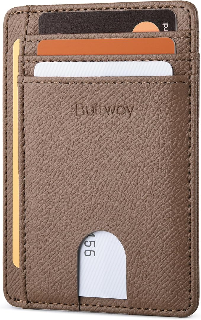 Buffway Slim Minimalist Front Pocket RFID Blocking Leather Wallets for Men and Women - Galaxy Maroon by Buffway