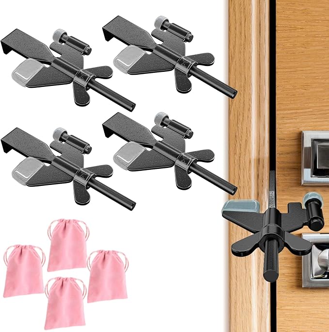 4 Pack Adjustable Portable Door Lock, Hotel Door Locks for Travelers, Prevent Unauthorized Entry, Door Stoppers Security for Travel Bedrooms Apartment Airbnb Dorm, with Silicone Caps by MASJENBU