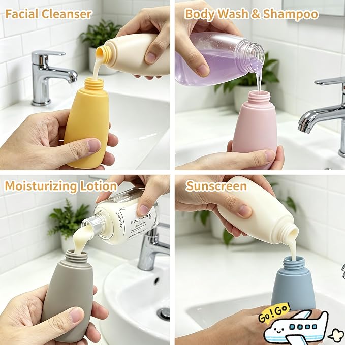 Travel Bottles for Toiletries, for Shampoo and Conditioner, Colorful 4 Pcs | Squeezable Silicone Containers, 3 oz Refillable Travel Size, for Shampoo and Conditioner, Colorful - Image 5