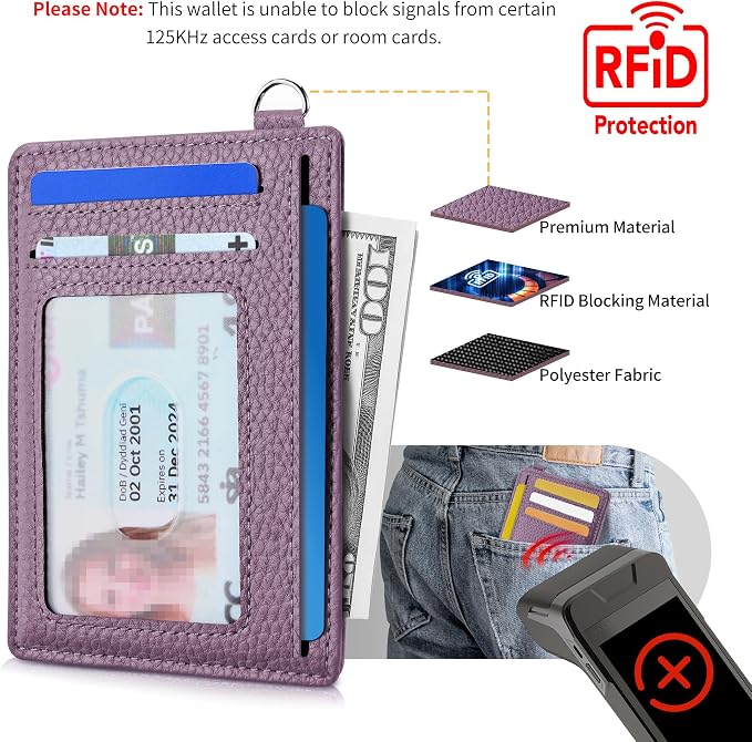 Mayski Slim Wallet, Credit Card Holder for Women, Minimalist Front Pocket RFID Blocking Card Cases, Small Wallet Women Men(Litchi Lavender) - Image 5