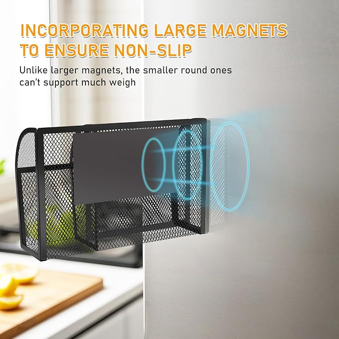 Magnetic Pencil Holder-Magnetic Basket for Fridge 3-Grid Mesh Magnetic Pen Holder for Refrigerator, Extra Strong Magnets Mesh Marker Holder Locker Accessories Organizer for Whiteboard - Image 3