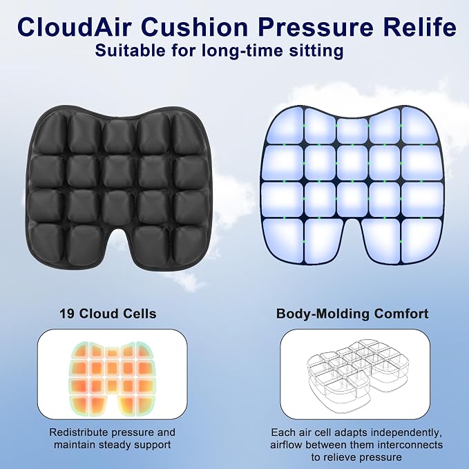 Travel Cushion for Airplane,Portable&Adjustable Air Seat Cushion,Inflatable Cushion for Travel,Coccyx Tailbone Pain Relief Chair Pad - Image 2
