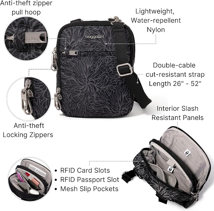 Baggallini Securtex® Anti-theft Mini Everything Crossbody Bag, 6.3"x8.25" Rfid, Locking Zippers & Cut-resistant Strap - Image 3