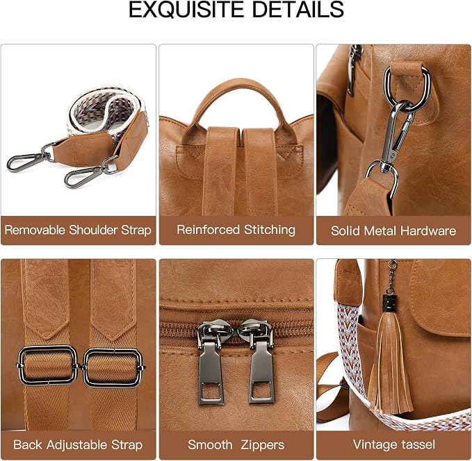 GAEKEAO Backpack Purse for Women PU Leather Anti-theft Backpack Ladies Convertible Large Travel Designer Fashion Shoulder Bag - Image 5