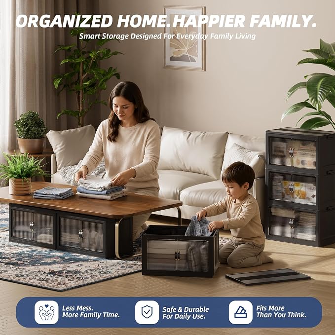 SAILUN 116Gal/464Qt Stackable Storage Bins Folding Collapsible Storage Bins with a Lid, Closet Organizers and Storage,Black 26" W x 17" D x 56.7" H | Stackable Storage Drawers with Lids,26" W x 17" D x 56.7" H,Featuring open-front Access for Closet Sto... - Image 7
