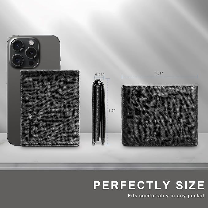 Travelambo Genuine Leather Wallet for Men with Gift Box - Handmade Bifold Stylish - Mens Wallets Rfid Blocking with 2 ID Windows - Image 4