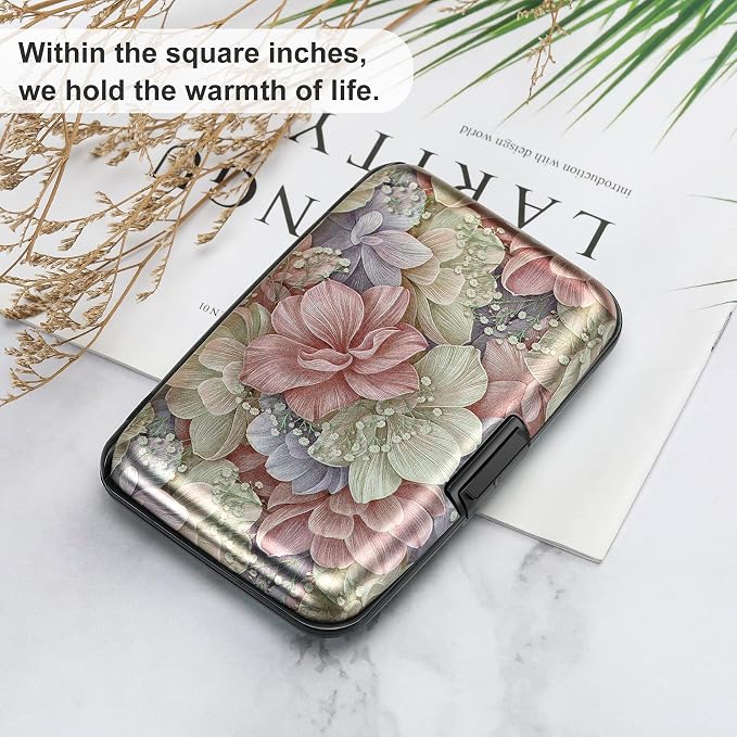 Mini RFID Aluminum Wallet Credit Cards Holder Business Card Case Metal ID Case for Men Women（Happy Flower - Image 6