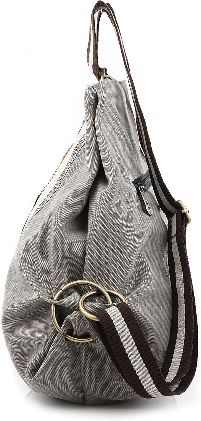 Goodhan Women Canvas Backpack Daypack Casual Shoulder Bag, Vintage Heavy-duty Anti-theft Travel Backpack, Light Grey - Image 8