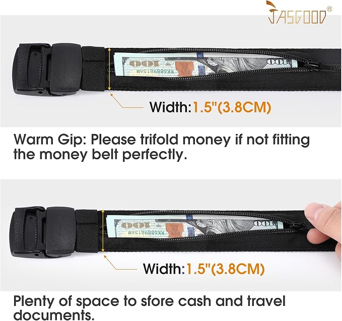 Travel Security Money Belt with Hidden Money Pocket - Cashsafe Anti-Theft Wallet Unisex Nickel free Nylon Belt by JASGOOD - Image 5