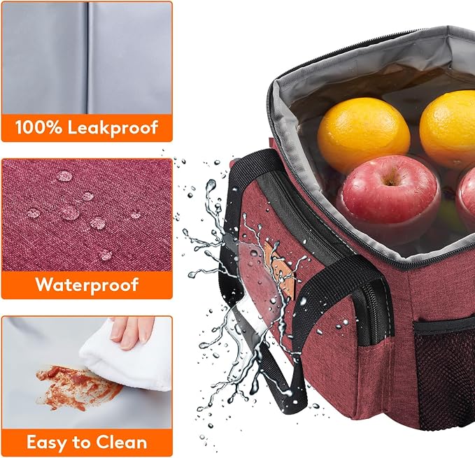 Lifewit Medium Lunch Bag, Insulated Lunch Box, Soft Cooler Cooling Tote for Adult Men Women, Burgundy 12-Can (9L) - Image 5