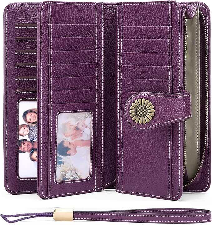 SENDEFN Wallets for Women Leather Credit Card Holder with RFID Blocking Large Capacity Wristlet | with RFID Blocking - Image 8
