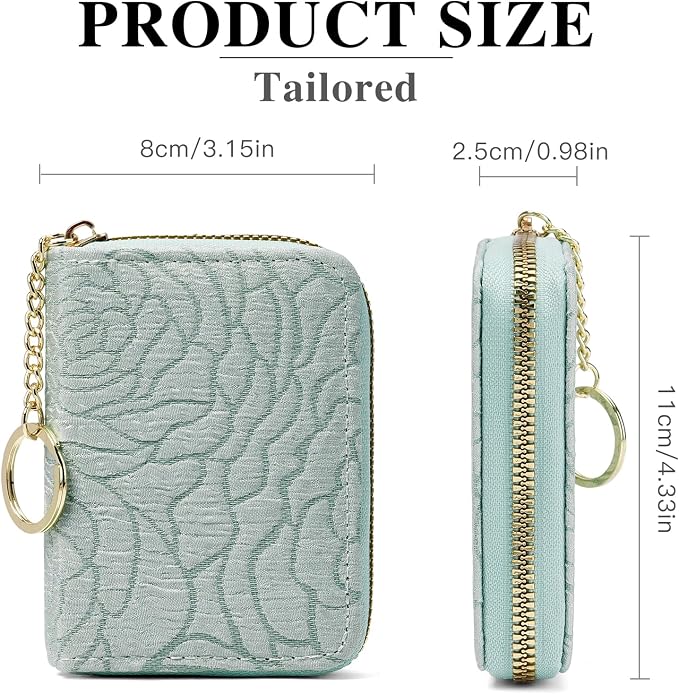 RNIEGA Credit Card Holder RFID Blocking Small Wallet for Women Vegan Leather Card Case Wallets with Zipper Keychain - Image 5