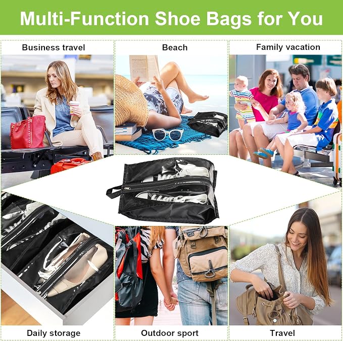 12 Pieces Shoe Bags for Travel Large Shoe Organizer for Men Women Waterproof Portable Shoe Bags with Sturdy Zipper for Travel Home Luggage Handbag, Black, 7.9 x 15.7 Inch - Image 7