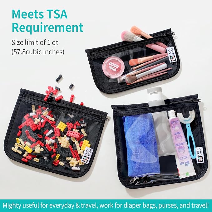 HIONXMGA Set of 3 Clear Travel Toiletry Bag, TSA Approved, Quart Size S/M/L | Clear Front Zipper Pouches Waterproof Cosmetics Bags for Women Kids Toiletries Baby Essentials Well-Organized Carry, Black - Image 3