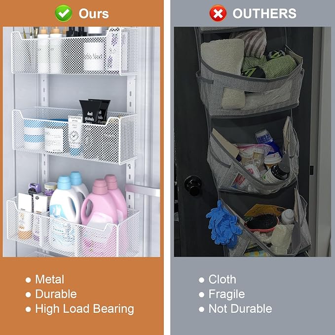 VyGrow Over The Door Organizer, Metal Door Organizer Hanging with 5 Adjustable Baskets and Coat Hook, Behind The Door Storage for Bedroom Closet Bathroom Pantry Cabinet Kitchen, White - Image 6