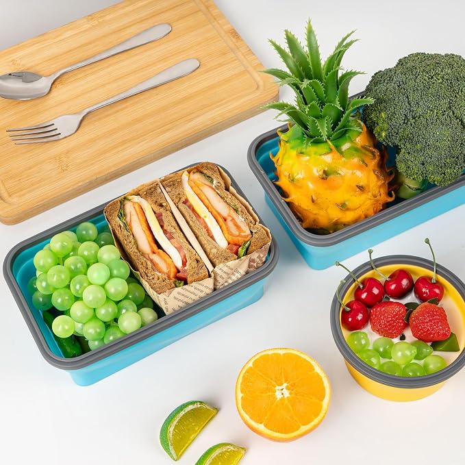 Collapsible Silicone Food Storage Containers Set with Lid & Air Vent,Foldable Lunch Containers(4PCS,Blue,40oz) - Image 4