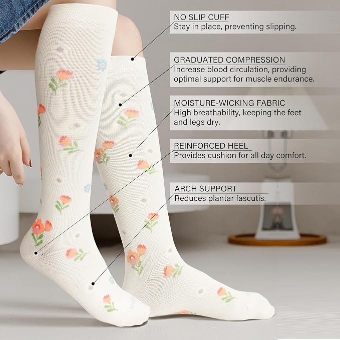 LEVSOX Viscose Made from Bamboo Compression Socks for Pregnant Women 20-30 mmHg Knee High Cute Mens Supports Socks for Travel - Image 2