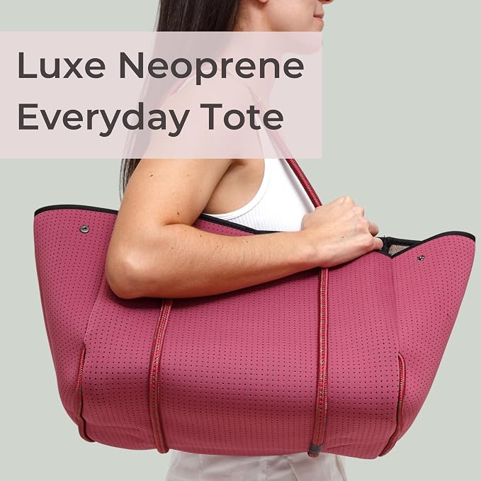 POPUPS Large Neoprene Tote Bag for Women - Everyday Designer Handbag for Travel Work and Beach with Pockets and Zipper Pouch - Image 2