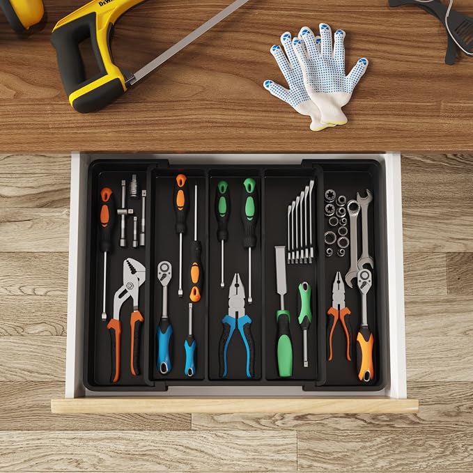 Lifewit Utensil Organizer for Kitchen Drawers, Expandable Utensil Tray | Adjustable Cooking Cutlery Silverware Flatware Holder, Plastic Spatula Tools Storage Divider, 11-18 x 14", Black - Image 8