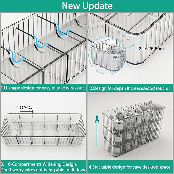Cable Storage Boxes Organizers 2 Pack,Cord Charger Case with 20pcs Ties | Cable Storage Organizer,Cable Organizers Box,Cable Storage Box, Cord Organizers Box,Cord Charger Case Organizer,Stackable - Image 6