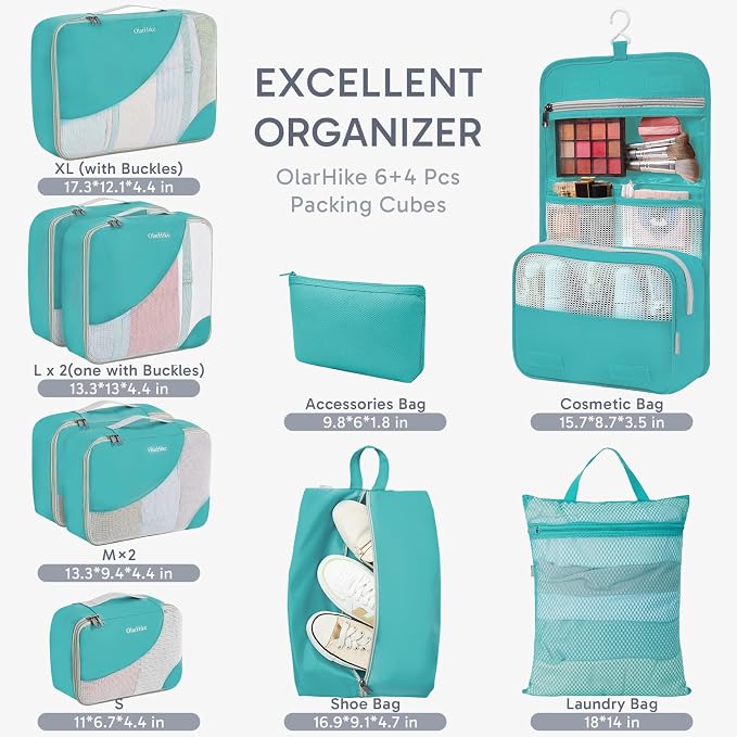 OlarHike 10 Set Packing Cubes for Travel,Gifts for Women Mom,Anti-Tearing Suitcase Organizer,with Over 1000 pcs Mesh Holes,Vacation Essentials & Accessories for Cruise Ship - Image 2