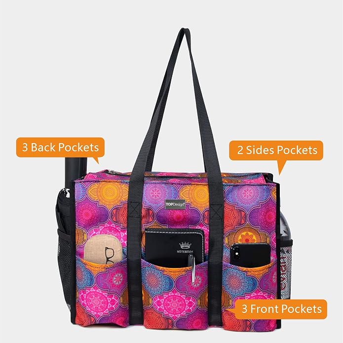 TOPDesign Utility Water Resistant Tote Bag with 13 Pockets, Top Zipper Closure & Thick Bottom Support, for Working Women - Image 3