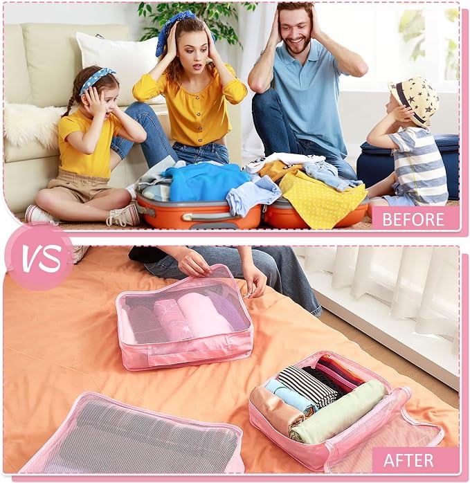 Silkfly 12 Pcs Packing Cubes for Suitcase Travel Luggage Bags Bulk Mesh Organizer Set for Hiking Camping Backpacking Clothes Accessories (Pink,XL, L, M Size) - Image 4