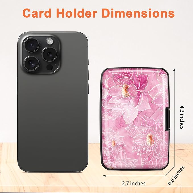 Mayski 2 Pack Credit Card Holder for Women RFID Blocking Wallet, Pink Lotus | Card Wallets for Women Small Mini Business Metal Accordion Aluminum Alloy Hard Case for Men - Image 5