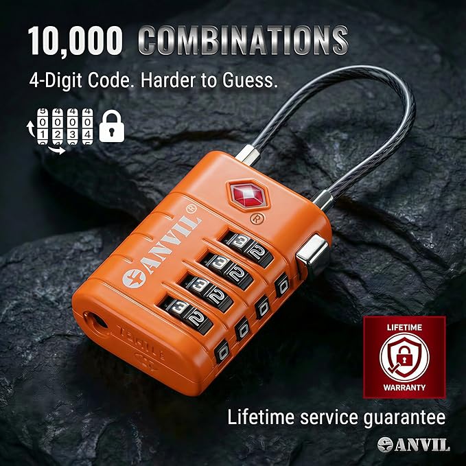 ANVIL TSA Approved Luggage Locks with Search Alert Indicator, 4-Digit Combination Suitcase Lock, Advanced TSA008 Core Heavy Duty Anti-Theft Travel Lock for Double Zippers, Backpacks - Image 6