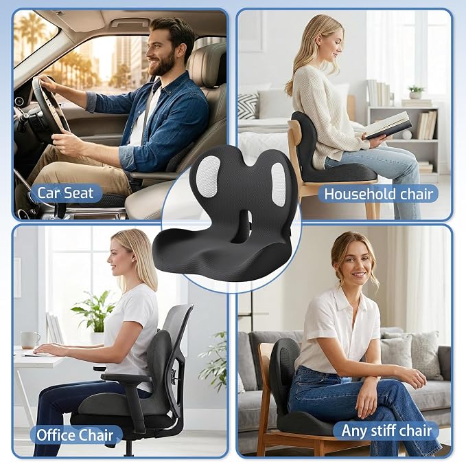 Seat Cushion,Memory Foam Chair Cushion for Office and Car,Ergonomic Coccyx Seat Cushion for Tailbone,Sciatic Nerve,Lower Back Pressure Relief,Lumbar Support Pilow for Office,Car,Truck,Desk Chair - Image 8