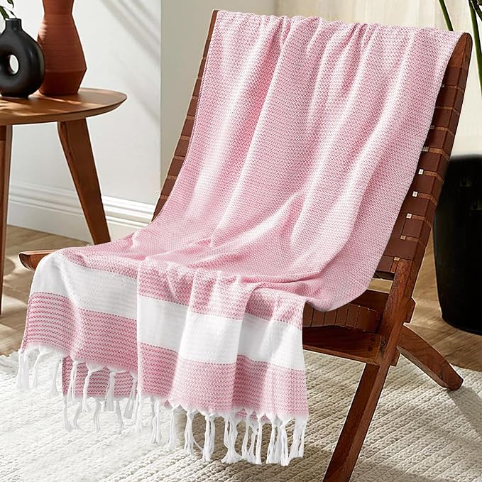 Lightweight Woven Throw Blanket Large Soft Vanilla Teen Girl Clean Aesthetic Preppy Stuff Coquette Thing Cute Accessories Girly Room Aesthetic Coastal Beachy Bedroom College Student Dorm Decor Pink by genovega