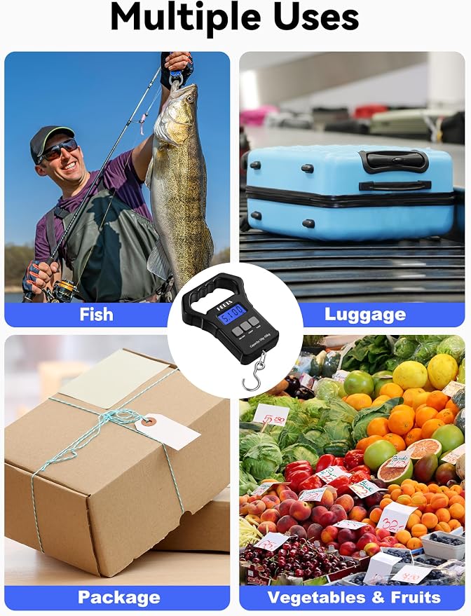 HEETA Fish Scale 110lb/50kg Digital Hanging Fishing Luggage Weight Scale | Portable with Backlit LCD Display, Hook & Non-Slip Large ABS Handle, Fishing Gifts Gear for Men, 2 AAA Batteries Included - Image 8