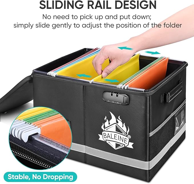 BALEINE Fireproof Document Box with Lock, Portable Fireproof Document Bag Waterproof Fire Proof File Boxes for Documents, File Organizer Box for Important Paperwork (Sliver, 16''x12.5''x11.5'') - Image 3