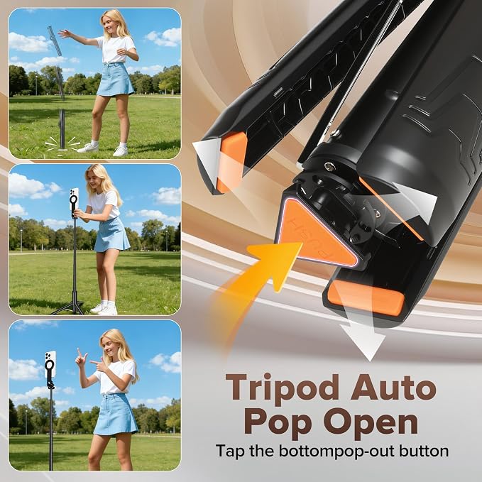 64" Magnetic Tripod for Phone, Auto-Open Tripod with 360° Rotatable | Phone Stand with Metal Ring & Rechargeable Remote for iPhone/Android Photography/Vlogging - Image 3