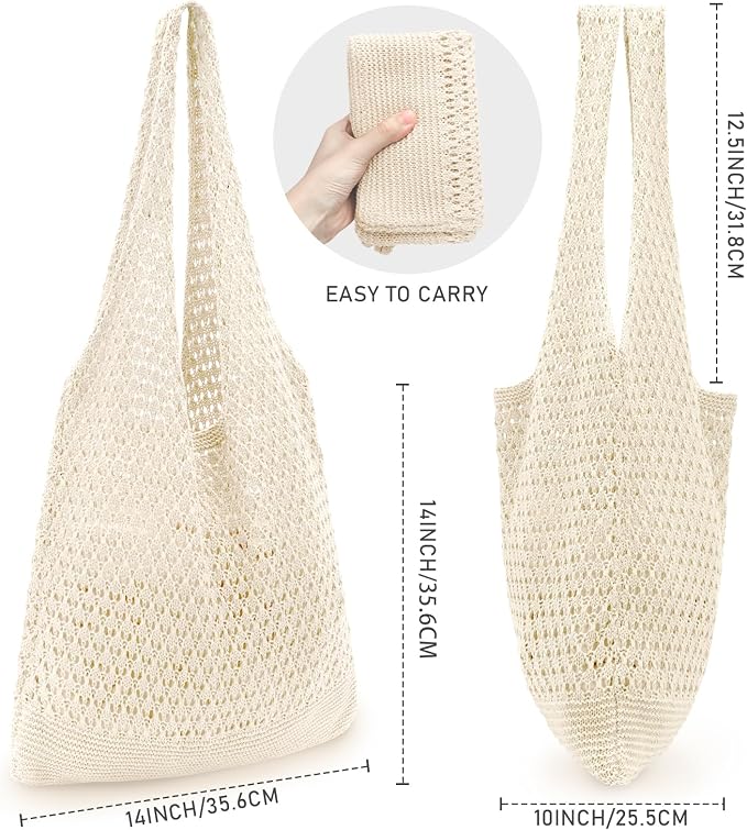 hatisan Crochet Bag for Women, Handmade Knit Beach Tote Bag Summer - Image 2