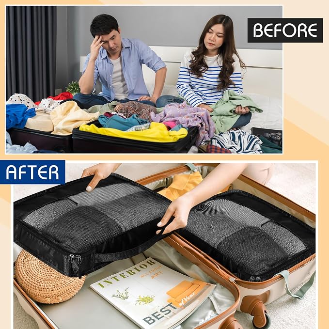 5 Pcs Packing Cubes for Suitcase Large Travel Cubes Carry on Luggage Organizer Bags for Clothes Accessories(L,Black) - Image 6