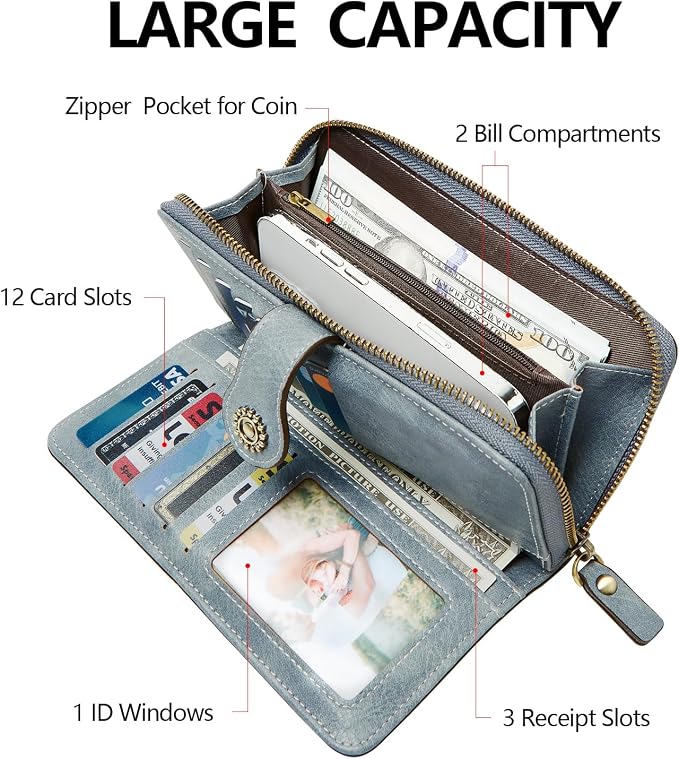 TFKGS Wallet for Women RFID Blocking Leather Large Capacity Card Holder Ladies Phone Clutch Travel Long Purse Wristlet | RFID Blocking - Image 2
