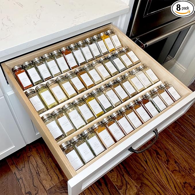 MIUKAA Clear Acrylic Spice Drawer Organizer, 4 Tier- 2 Set Expandable From 13" to 26" Drawer Seasoning Organizer, Kitchen Spice Rack Tray for Drawer/Countertop (Jars not included) by MIUKAA