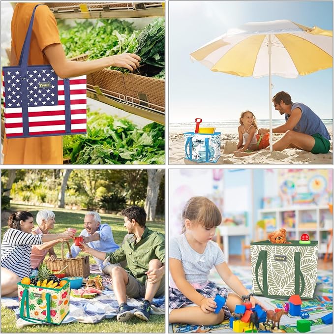 BALEINE 3PK Reusable Grocery Bags, Heavy Duty Shopping Tote Bag | 12'' Long Handles, Reinforced Bottom Keeps Upright, Fold Flat Storage, Water-Resistant Shopping Bag, Multiple Color Options - Image 6