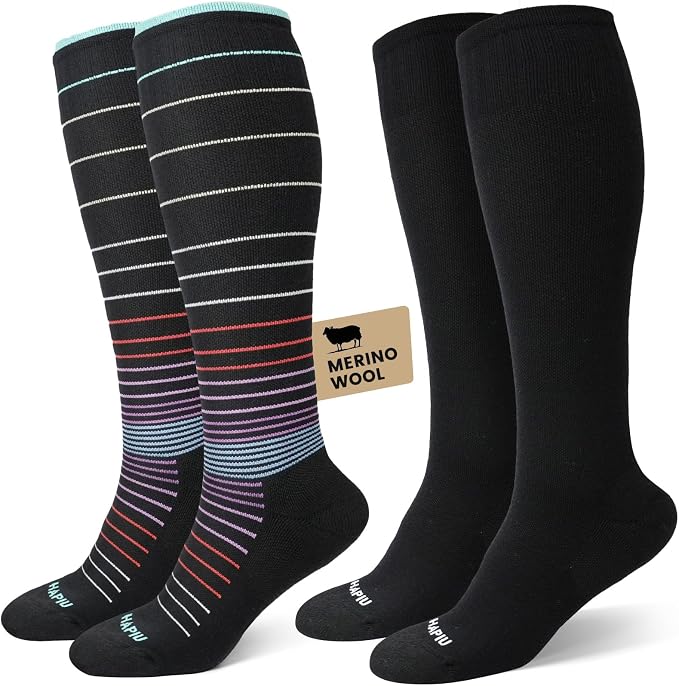 Merino Wool Easy On Compression Socks for Women & Men, 15-20 mmHg, Plus Size Knee High Stocking for Nurses, Pregnancy, Travel, Flight, Medias de Compresión Mujer by HAPIU