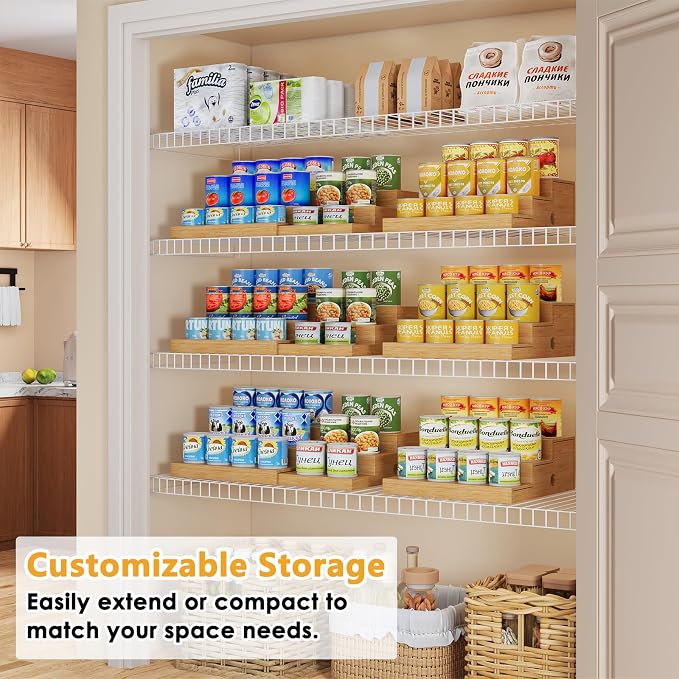 2-Pack Expandable Bamboo Can Organizer for Pantry Display, Holds 48 Cans | 3-Tier Adjustable Can Storage Holder, Soda & Canned Food Organizer Rack for Cabinets & Countertops (Patent Pending) - Image 7