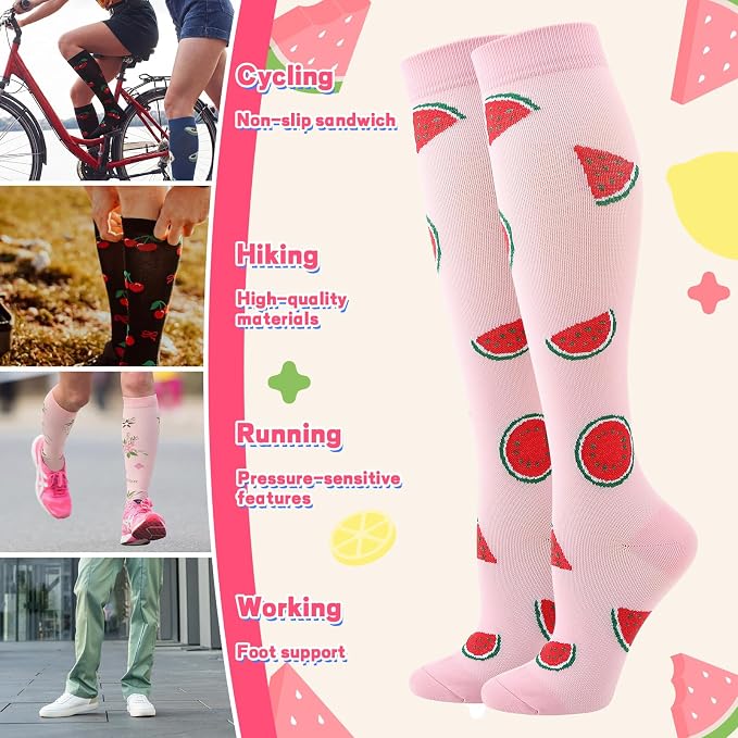 6 Pairs Compression Socks for Women Men, Wide Calf | Knee High Compression Socks, Graduated 14.5 - 30.9 mmHg Support, Women Nurses Travel Yoga Running Circulation - Image 5