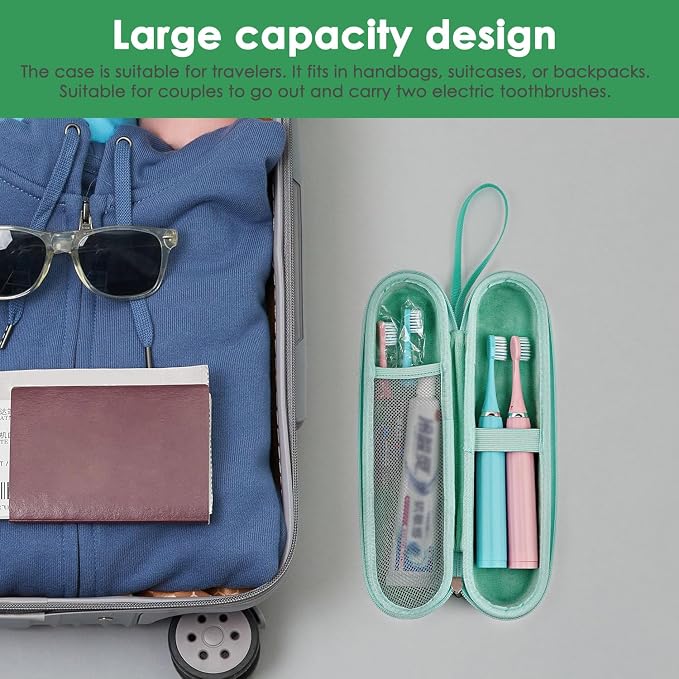 Dual Electric Toothbrush Case, Portable Bag for Travelling, Large Toothbrush Case Holder Compatible with AquaSonic, Sumkyle, Oral-B iO Series, Philips Sonicare (Green) - Image 7