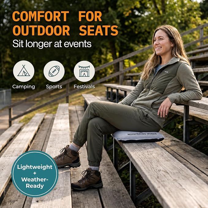 Whispering Winds Inflatable Seat Cushion | Comfortable & Packable Blow-up Foam Pad for Airplane Travel, Stadium Outdoors, Camping, Car & More - Image 5
