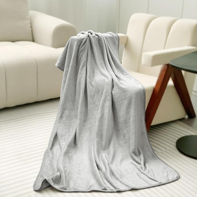 Travel Blanket Pillow 60x50 Inches Rolled Premium Soft Plush Airplane Throw Traveling Essentials Compact in a Bag Essential Gifts for Women & Toddler Airplane Accessories (Gray) - Image 2