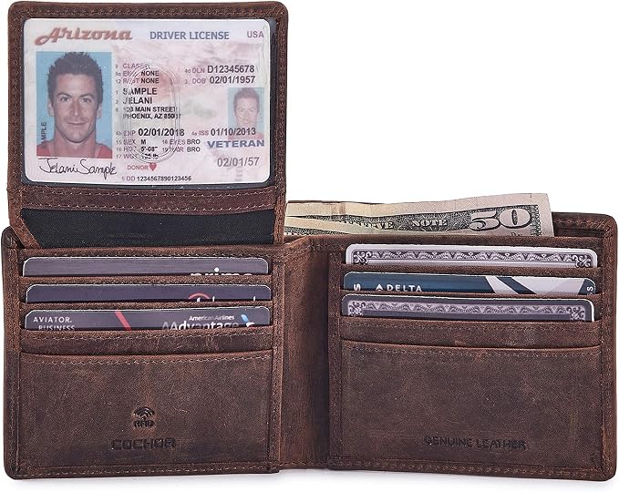 Wallet for Men Slim RFID Blocking Leather Bifold Minimalist 2 ID Windows Gift Box Carteras Para Hombres (CRAZY HORSE, COGNAC) by Cochoa