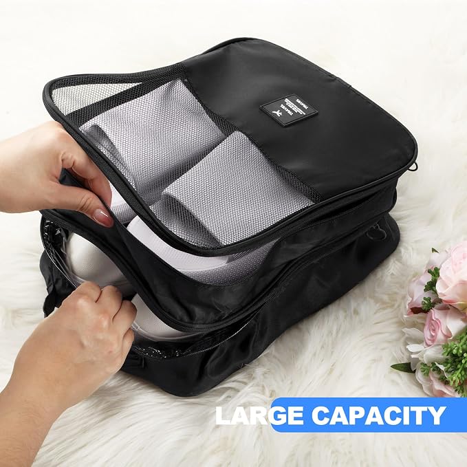 Windyun 2 Pcs Shoe Bags for Travel Holds 3 Pair of Shoes Travel Shoe Bag for Packing Portable Shoe Cubes for Travel and Daily Use(Black) - Image 3