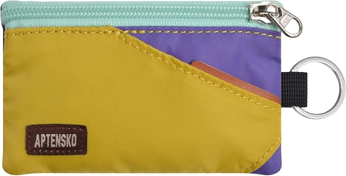 RFID Blocking Travel Wallet with Adjustable Lanyard, Small Nylon Zipper Pouch and Badge Holder for ID, Credit Cards, Cash, Keys, Commuters (DarkYellow+Violet) by APTENSKO
