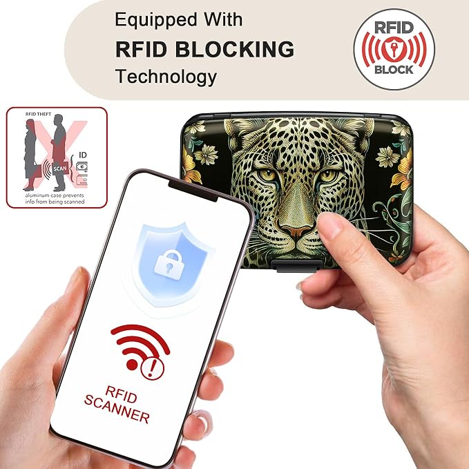 Mini RFID Aluminum Wallet Credit Cards Holder Business Card Case Metal ID Case for Men Women(Black Leopard) - Image 2
