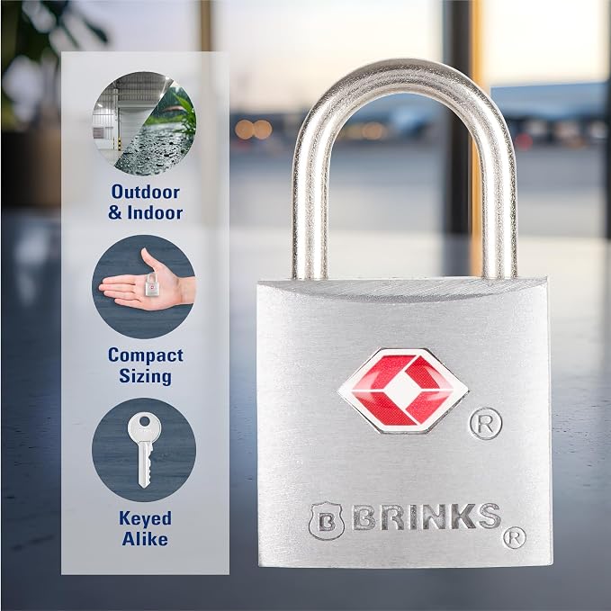 BRINKS TSA Approved Padlock 2-Pack, 22mm Aluminum Body, Hardened Steel Shackle, Luggage Locks with Keys, TSA Lock for Suitcases & Carry-Ons - Image 4